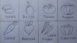 Different types of Vegetables Drawing easy| 8 Different types Vegetable Drawing| Vegetables Chart