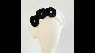 Ivory Beret with Ribbon Rosettes and Diamante Studs