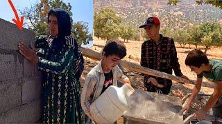 Last row: Akram and her family finish building the walls