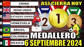 Medallero ACTUALIZADO Juegos Olímpicos París 2024 EN VIVO hoy viernes 6 Septiembre 2024 medallas