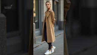 2024 Winter fashions - coat over a turtleneck sweater & sneakers #styles #outfits