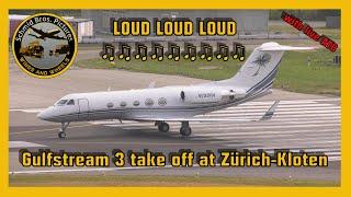 Phoenix Air N195PA Gulfstream 3 loud loud loud take off at Zürich-Kloten (with live ATC)