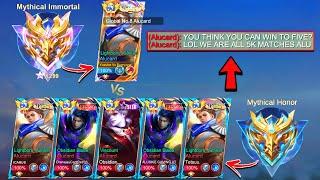 1 Mythical Immortal Vs 5 Mythical Honor (High Rank Vs High Matches) 1v5 All Global Alu - Who Win?! 