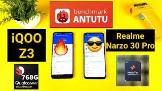 iQOO Z3 vs Realme Narzo 30 pro antutu benchmark comparison snapdragon vs dimensity 