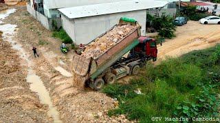 Ultimate Road Construction Making Foundation Road By Trucks Dumping & Big Dozer Pushing Rocks