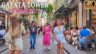 Istanbul Turkey Galata Tower Tourist Area Beyoglu Walking Tour 4K