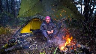 Camping In Rain - Hail Storm - Tarp Over Tent