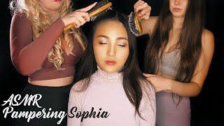 ASMR  Sophia gets Double Pampered by Fair & Lauren, Ultra Hair Brushing, Makeover, Intense Whispers