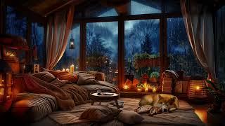 Enjoy a Heavy Thunderstorm in a Cozy Corner with Rain and Crackling Fireplace