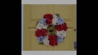 Hydrangea Wreath 12 Artificial Flowers 18” Silk Spring Wreath For Front Door With Foliage