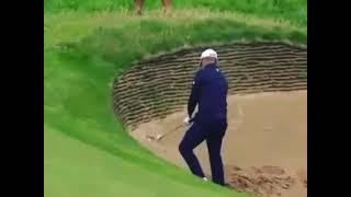 Justin Harding suffers from awkward lie in a bunker during the The Open at Royal Portrush
