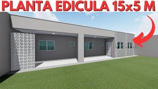 PLANTA DE EDICULA 15X5 METROS COM 2 QUARTOS!