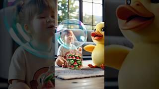 The little duck shares the joy of watermelon bubble gum with its little owner!#duck #cute #pets