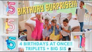 **HUGE BIRTHDAY SURPRISE!!** | Celebrating 4 birthdays at once! | Triplets + Big Sis