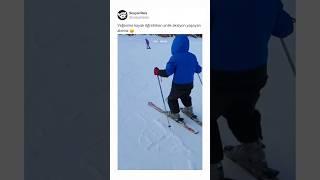 Yeğenine kayak öğretirken anlık aksiyon yaşayan abimiz 