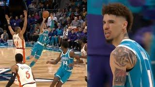 LaMelo Ball hits INSANE off-balance logo 3 with defender all over him vs Pistons 