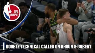 Tempers flare after Christian Braun dunks on Rudy Gobert | NBA on ESPNtempers