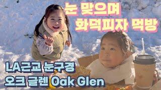 LA근교 눈구경하기 좋은 곳 오크글렌에서 두돌 아기 눈 맞으며 화덕 피자 먹방 | Enjoying Pizza on a Snow Day at Oak Glen, CA