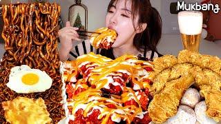 치맥은 못참지바삭한 후라이드치킨과 소스폭탄 킹트리플 양념치킨에 짜계치 꿀조합ㅣ짜장라면 치킨먹방 Chicken,chapahetti Ramen ASMR MUKBANG