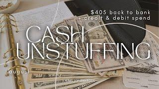 Cash Unstuffing | Aug 2024 | $405 Back to Bank | Credit + Debit Spend | Cash Envelopes | Happy Mail