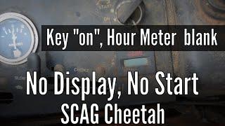Troubleshoot and fix an electrical no start with blank display in a SCAG Cheetah zero turn mower