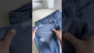 【Flamingals】Wash Ripped Stitch Detail High Rise Barrel Jeans #jeans  #fashionstyles #jeansfashion