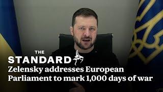 President of Ukraine Volodymyr Zelensky addresses European Parliament to mark 1,000 days of war