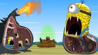 GODZILLA & KONG vs Evolution of MINIONS: The Battle Against Digestive System - FUNNY CARTOON