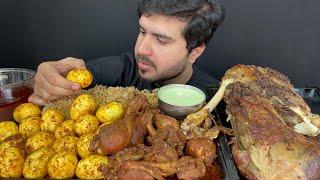 ASMR; Eating Spicy Eggs Curry+Chicken Curry+Raosted Mutton Legs+Extra Spicy Gravy || Real Mukbang