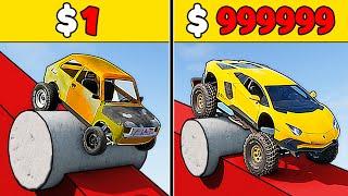 $1 vs $1,000,000 Vehicles VS Wipeout VS Stairs VS Jump Obstacles in BeamNG.drive