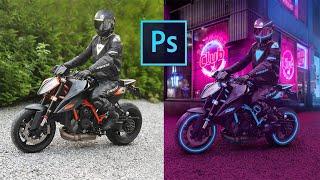 Cyberpunk 2077 Photoshop manipulation - Neon glow effect Photoshop Tutorial