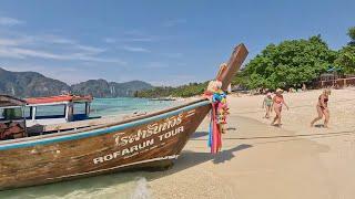 Thailand  Long Beach, Phi Phi Island Walking tour in 4K HDR