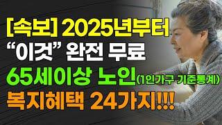 [속보] 2025년부터 "이것" 완전 무료 65세 이상 노인 (1인가구 기준통계) 복지 혜택 24가지!!!