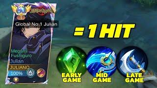 JULIAN BEST 1 HIT BUILD AND EMBLEM (super insane damage) - Mobile Legends