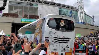 Real Madrid and Borussia Dortmund buses arrive at Wembley Stadium for Champions League final ️