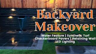 Backyard Makeover! Water Feature, Synthetic Turf, LED Accent Lighting