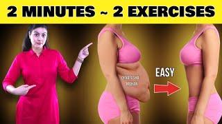 Get A Flat Stomach - 2 Easy Moves | 2 Minutes  ( No Sit Ups - No Gym Required )