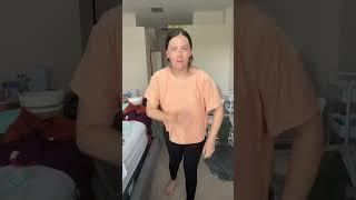 Postpartum mom body tries new clothes