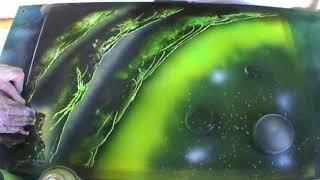 Spray paint art "Green atmosphere" by Carlos Blázquez
