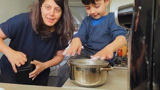 4 yr old learning to make pancakes. Indian family life in UK Vlogs. Sunday.