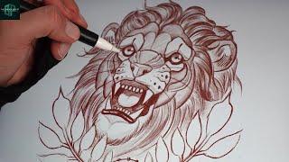 How to Draw Out a Tattoo Design of a Leo Lion Star Sign | Neo Traditional Tattoo