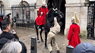 Three Guards Wrestle To Control FREAKED Horse!!