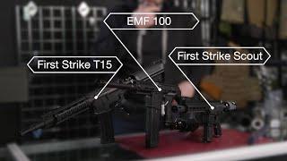 Planet Eclipse EMF100, First Strike T15 Magfed Paintball Gun, FS Scout Sniper Rifle Comparison video