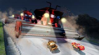 THE BIGGEST DISNEY COMBINE HARVESTER VS PIXAR CARS MCQUEEN MATER MONSTER MACK vs DOWN OF DEATH