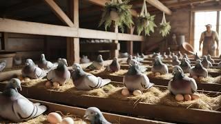 Process of Raising Organic Pigeons: From Baby Birds to Egg Collection.