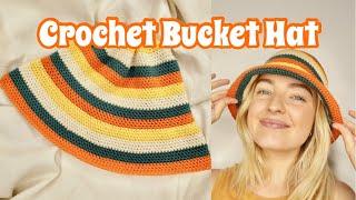 Crochet Bucket Hat Tutorial | Pail Hat Pattern | Retro Striped Bucket Hat