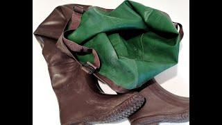 HEAVY SHINY BROWN / GREEN NATURAL RUBBER WADERS UNLINED 43-44 3kg RARE + VIDEOS XL-XXL RARE