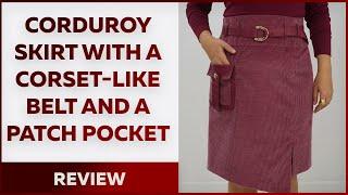 Corduroy skirt with a corset-like belt and a patch pocket. Review of a handmade skirt.