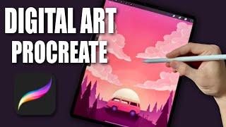 DRAWING SUNSET ILLUSTRATION IN PROCREATE (#shorts)