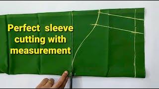 Perfect sleeve cutting with measurement for blouse| Easy blouse cutting for beginners.